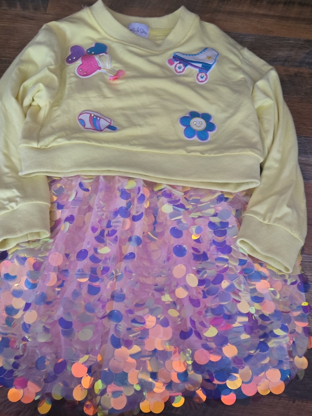 Yellow Sequin Bubble Dress with Appliqué Details - Kids